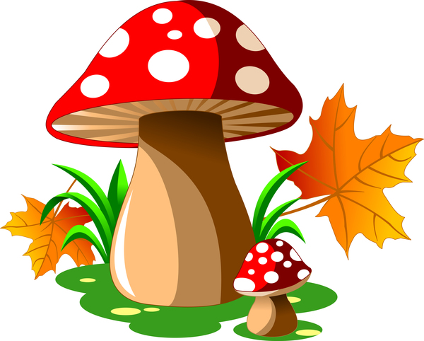 600x482 Cartoon Mushrooms With Autumn Leaves Vector Free Download