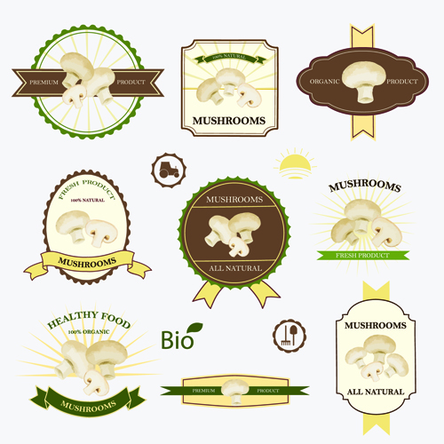 500x500 Retro Mushrooms Labels Design Vector Free Download