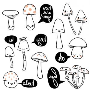 300x300 Cute Outline Cartoon Mushrooms Vector Hoodamathrun