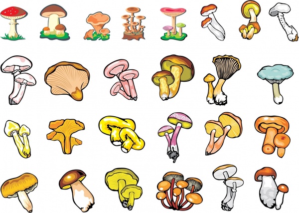600x427 Mushroom Icons Colored Handdrawn Sketch Free Vector