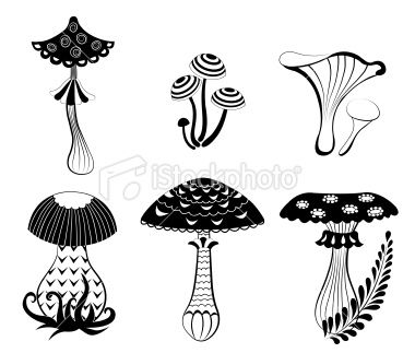 380x323 Set Of Silhouettes Fantasy Mushrooms Isolated On White Vector