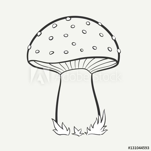 500x500 Cartoon Black And White Hand Drawn Image Of A Spotted Mushroom
