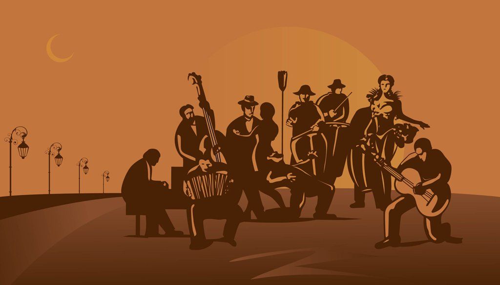 1024x583 Music Band Vector Art Illustration Of Tango And Candombe Musicians