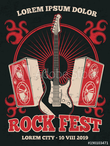 378x500 Retro Rock Music Band Vector Poster With Guitar