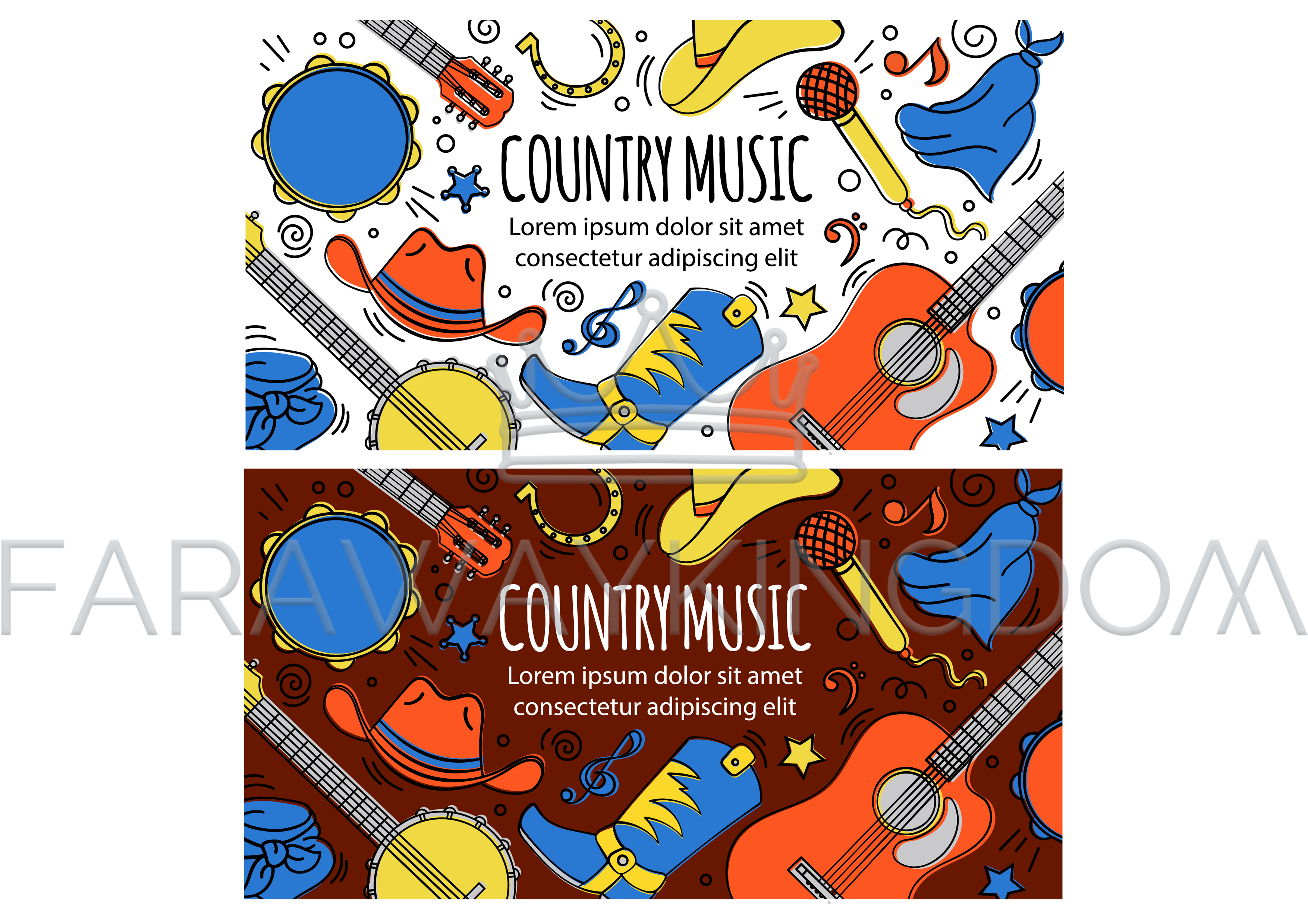 3508x2480 Country Music Banner Western Festival Vector Illustration Set