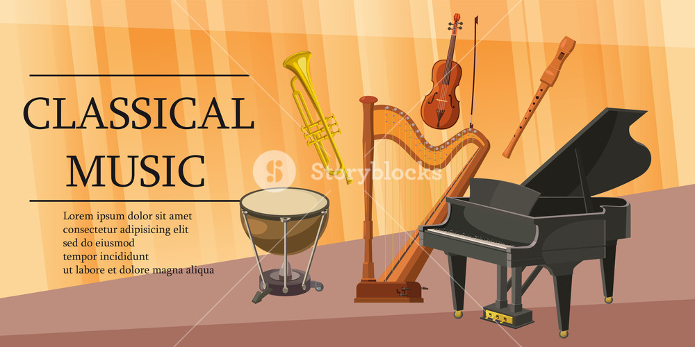 1000x500 Classical Music Horizontal Concept Cartoon Illustration