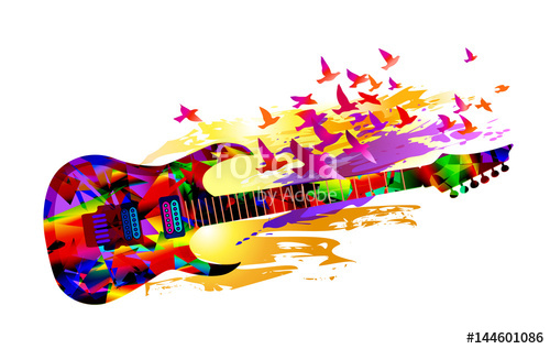 500x317 Colorful Music Background, Banner With Electric Guitar And Birds