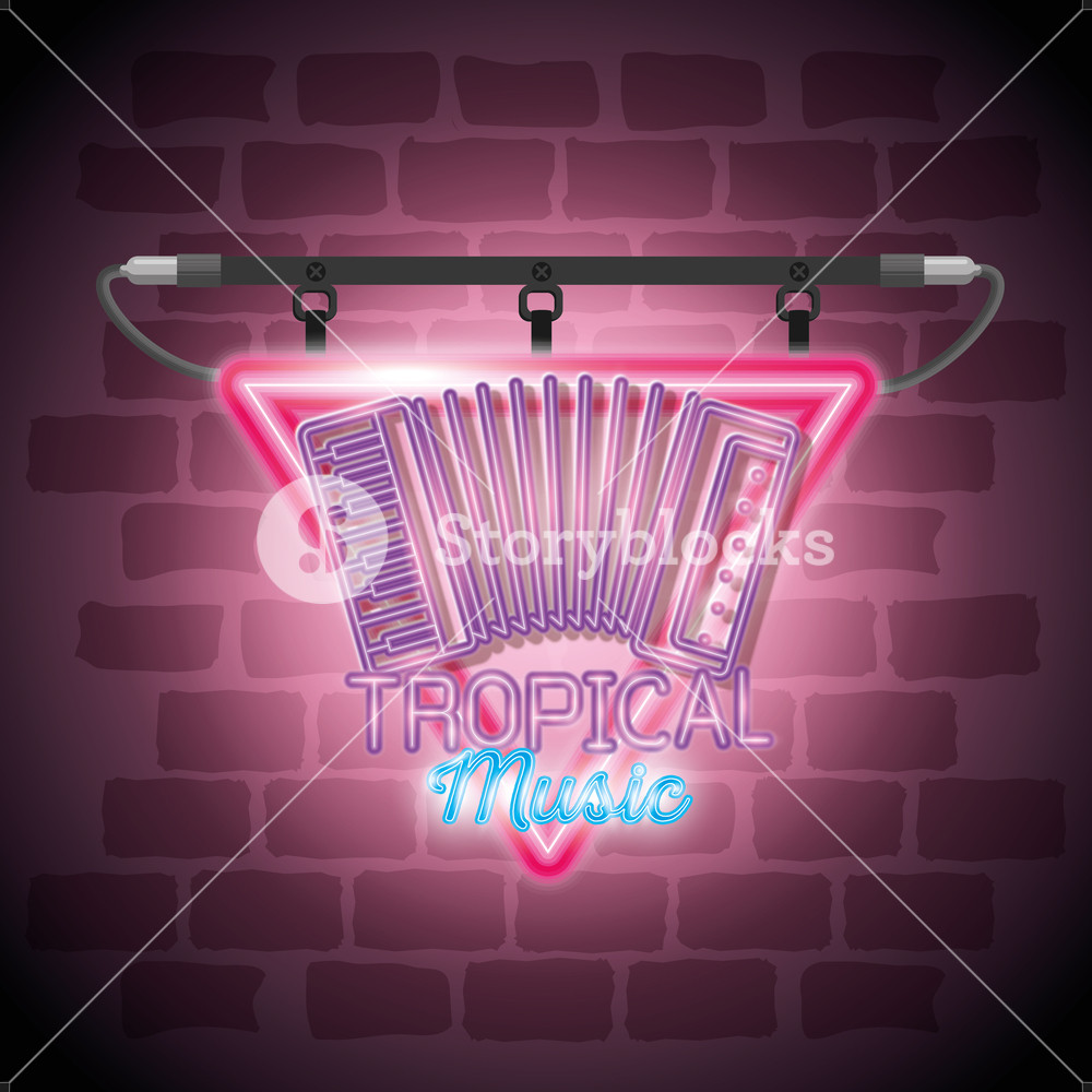 1000x1000 Tropical Music Bar Neon Label Vector Illustration Design Royalty