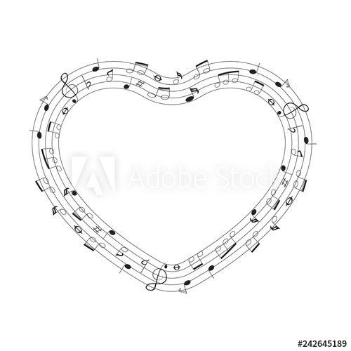 500x500 Musical Theme Heart Shape Frame With Foil Notes And Clef Music