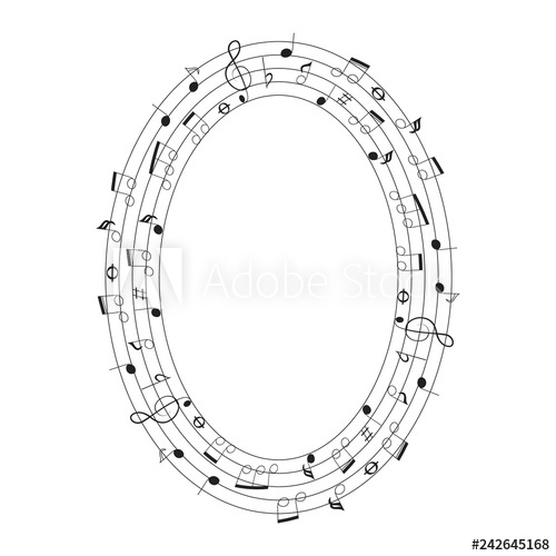 500x500 Musical Theme Oval Frame With Notes And Clef Music Border Vector