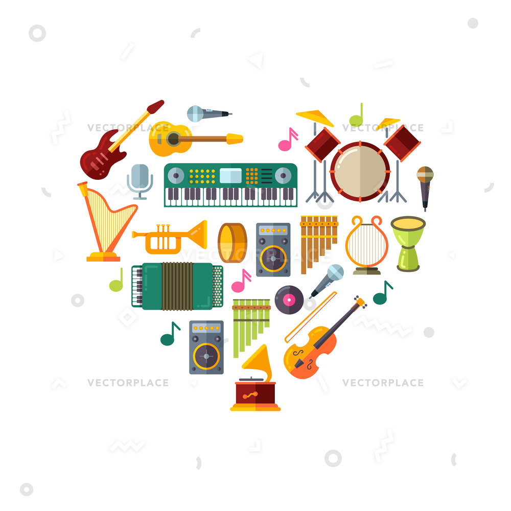 Jazz Festival Poster Music Instruments Heart Vector Illustration 1000x1000 Jazz Festival Poster Music Instruments Heart Vector Illustration