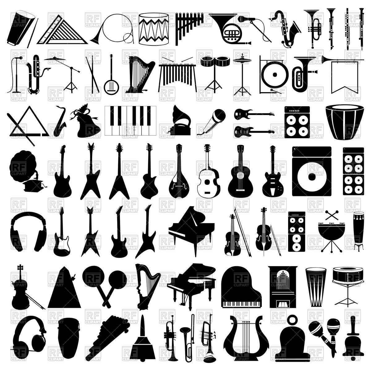 1200x1200 Silhouettes Of Musical Instruments Vector Image Of Signs, Symbols