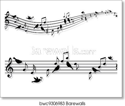 Music Notes With Birds, Vector Art Print Barewalls Posters 435x370 Music Notes With Birds, Vector Art Print Barewalls Posters