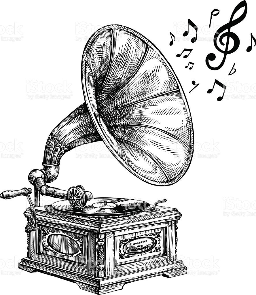 889x1024 Hand Drawn Vintage Gramophone With Music Notes Vector
