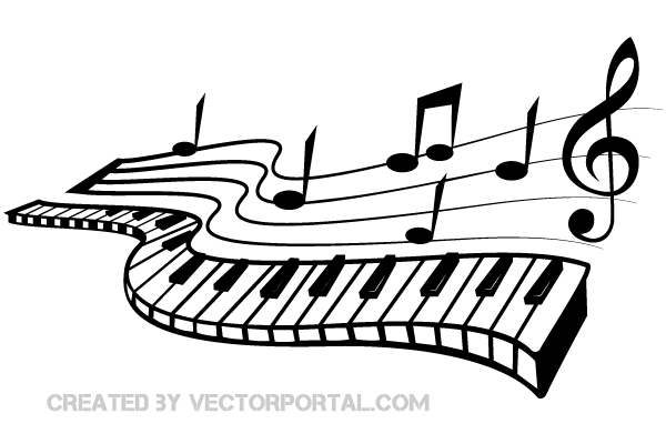 600x400 Keyboard And Music Notes Vector Image