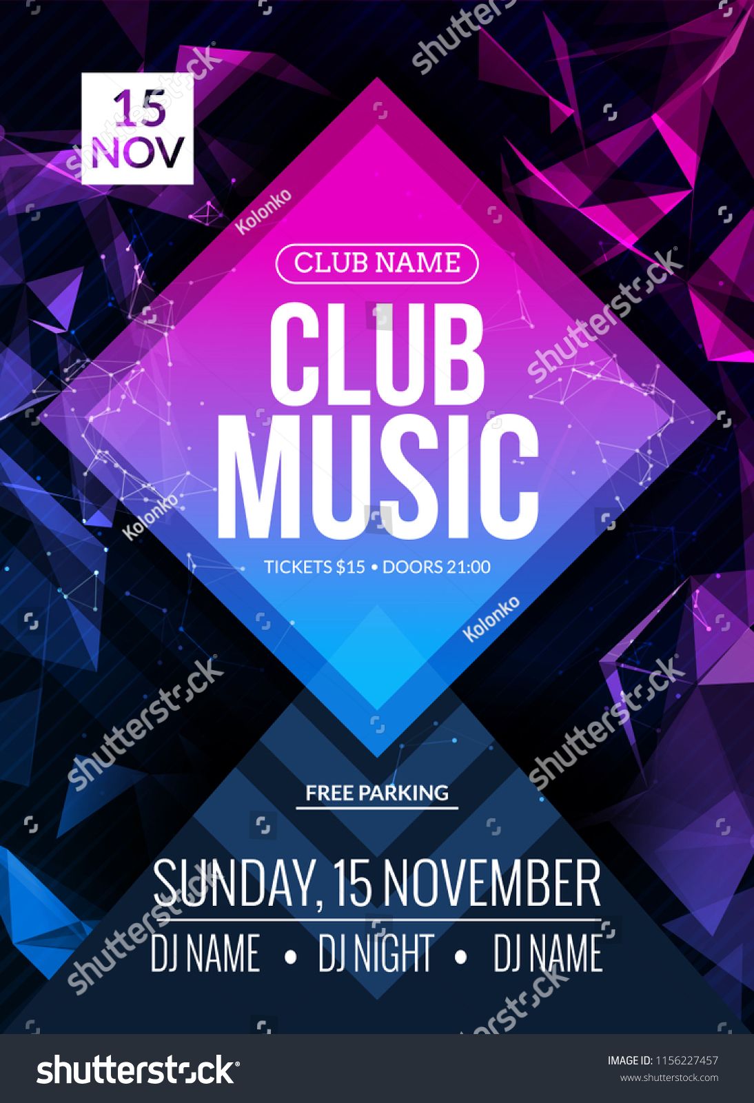 1094x1600 Night Club Dance Party Poster Concert Background Template Vector