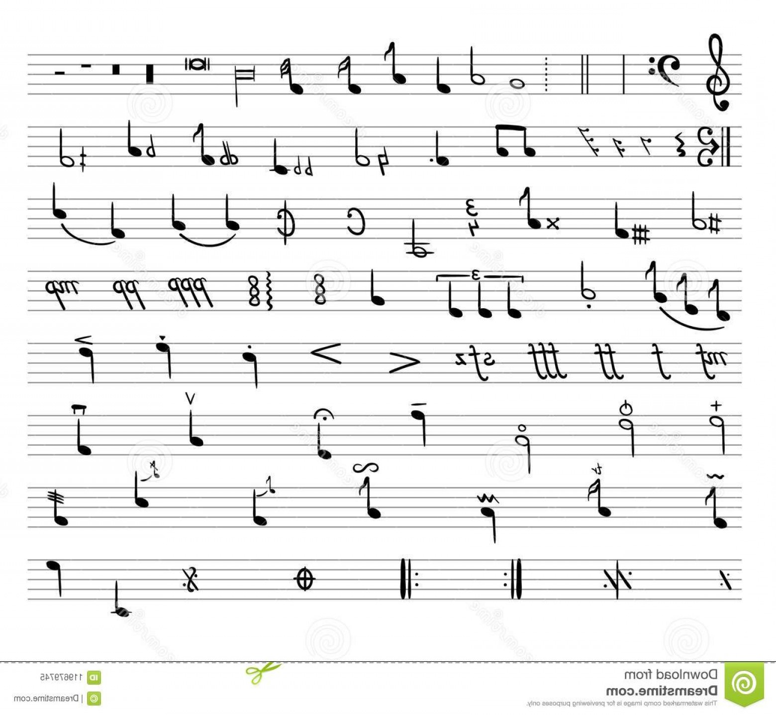 1560x1436 Vector Music Notes Drawn Illustration Musical Staff Different