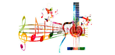 400x194 Creative Music Style Template Vector Illustration, Colorful Guitar