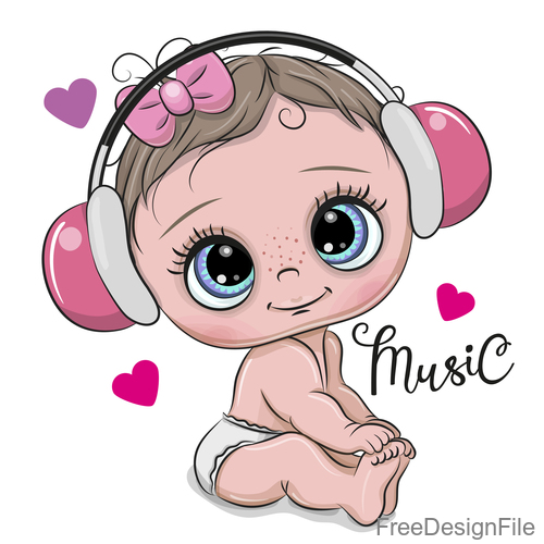 500x500 Cartoon Cute Baby With Music Vector Free Download