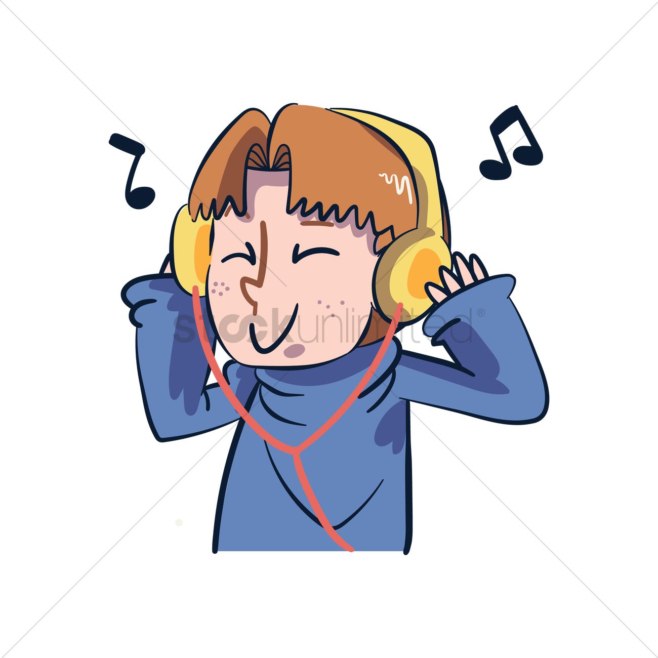 1300x1300 Cartoon Character Listening To Music Vector Image