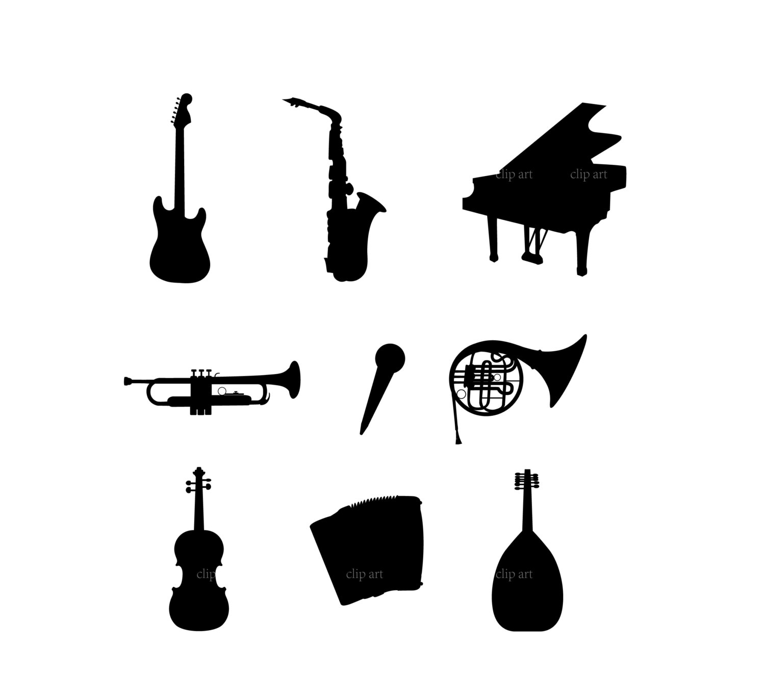 1500x1370 Musical Instruments Silhouette Digital Clipart Vector Png Etsy