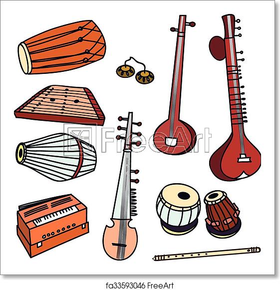 561x581 Free Art Print Of Vector Indian Instruments Isolated Traditional