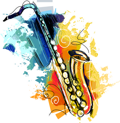 500x514 Hand Drawn Colored Musical Instruments Vector Saree