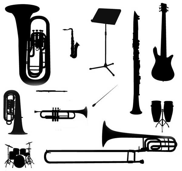 600x565 Music Instruments Silhouette Vector Free