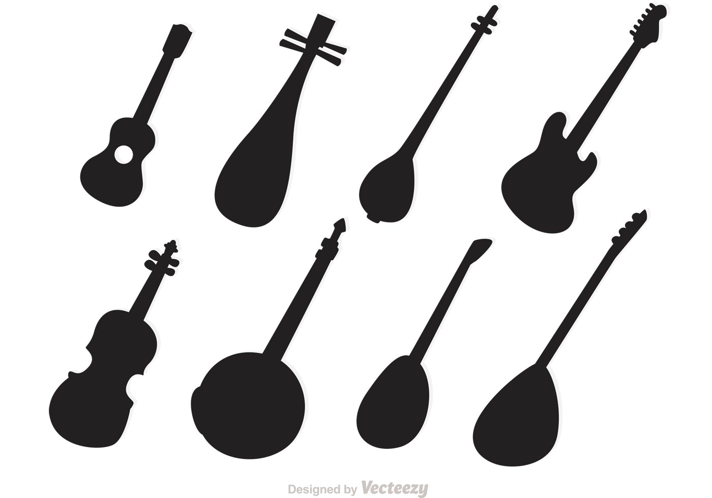 Musical instruments silhouettes guitar trumpet Vector Image