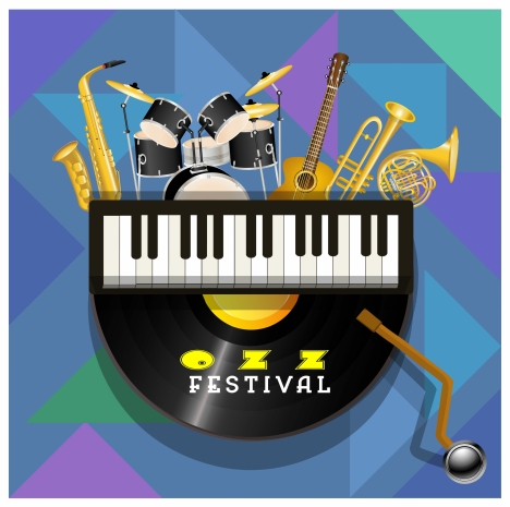 468x465 Jazz Festival Poster Illustration With Musical Instruments Vectors