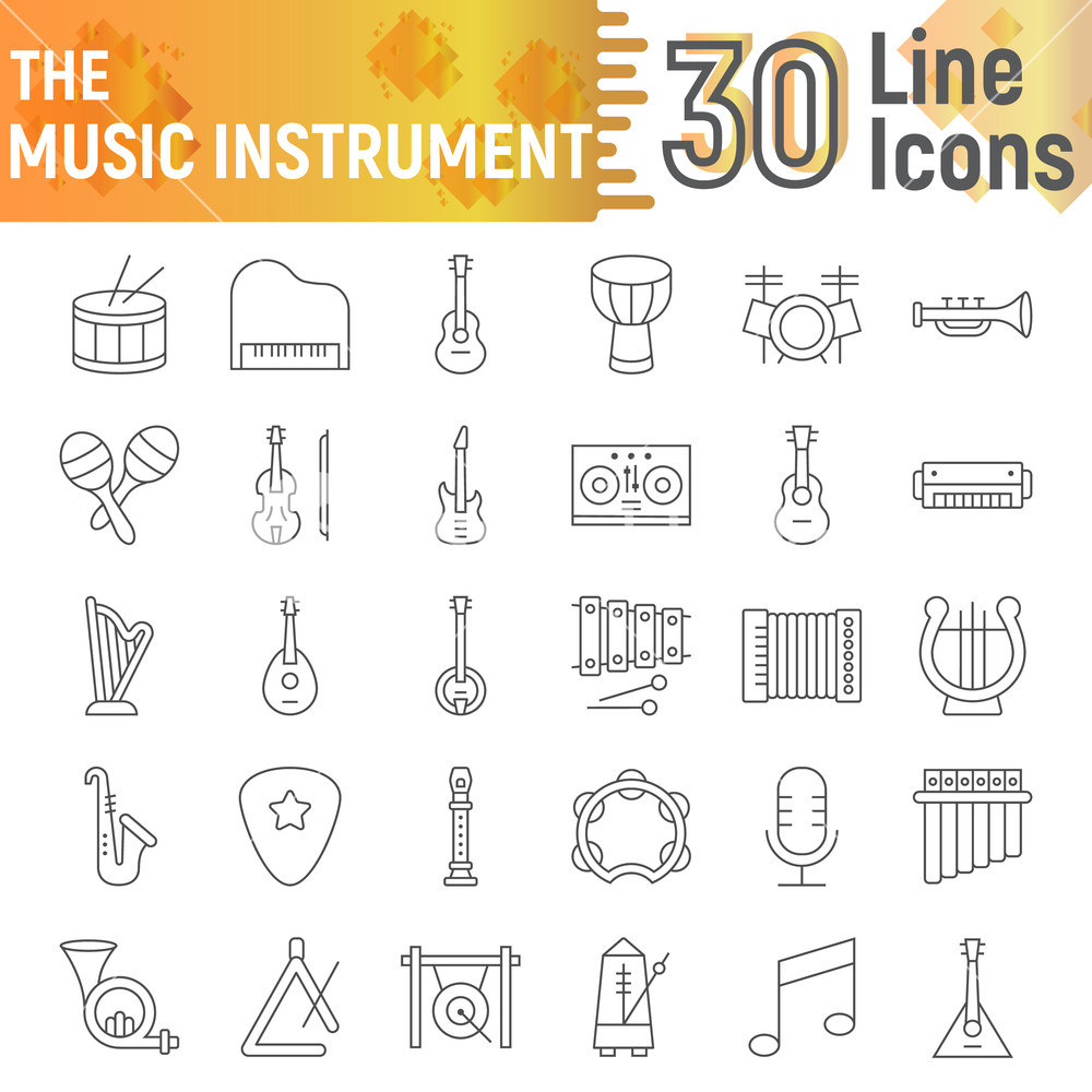 1000x1000 Music Instrument Thin Line Icon Set, Musical Symbols Collection