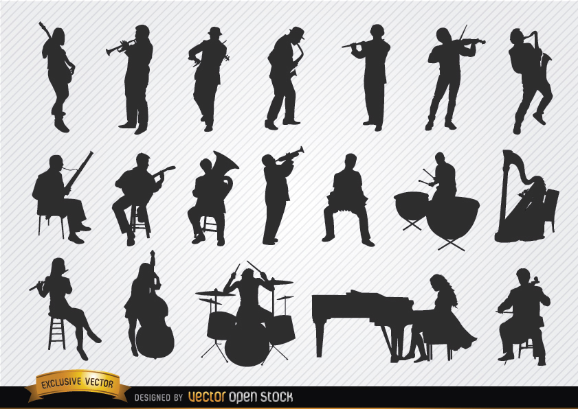 841x596 Musicians Silhouettes Set