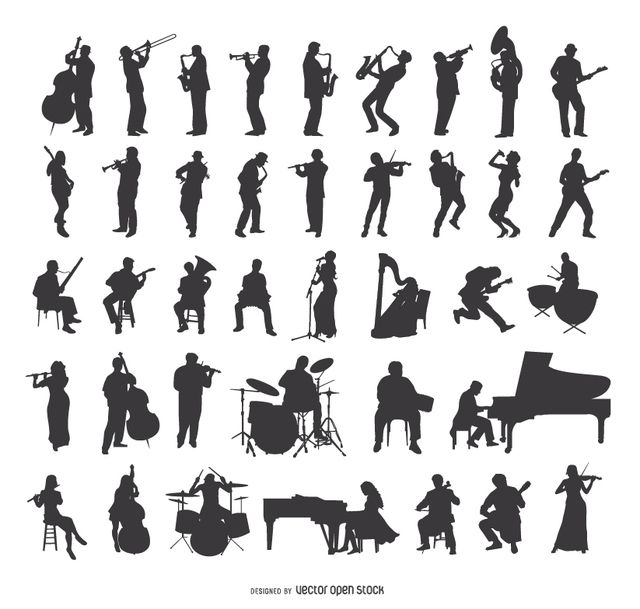 640x609 Set Of Musician Silhouettes Playing Different Instruments