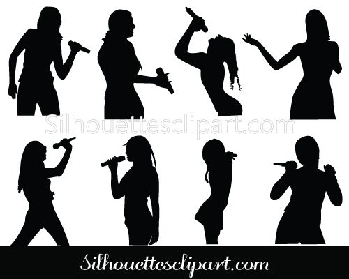 500x400 Girls Singing Silhouette Clip Art Pack Women Vector Graphics