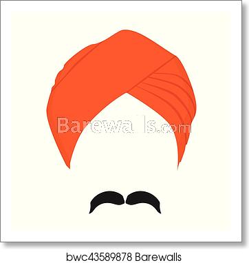 362x382 Turban Headdress And Mustache Vector, Art Print Barewalls