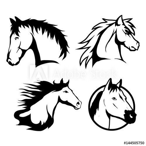 500x500 Vector Set Of Black Horse's Head And Mustang Logo Isolated