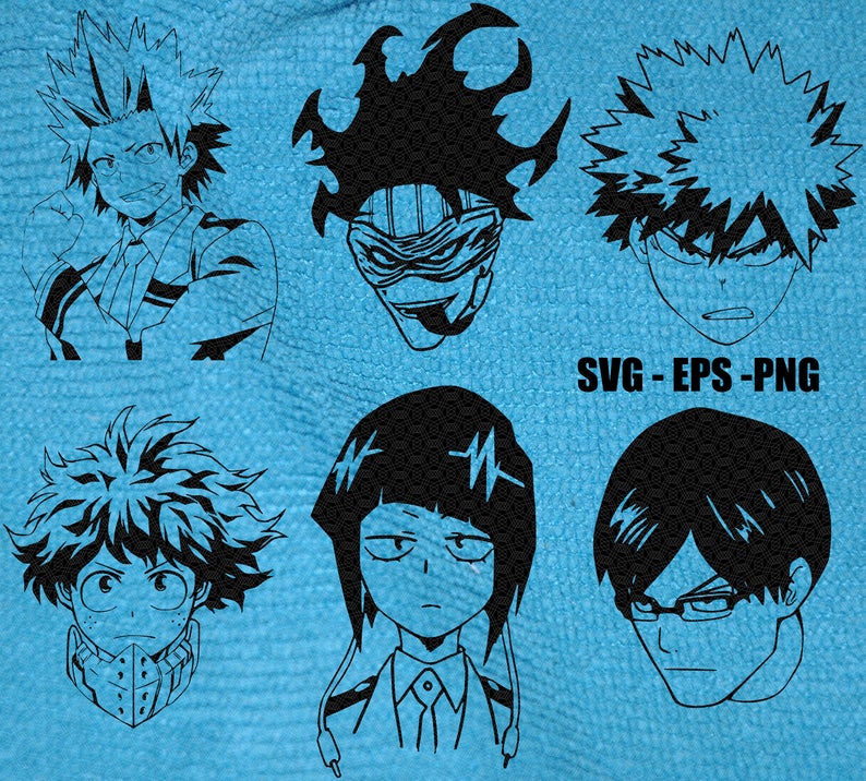794x716 My Hero Academia Vector Pack Characters Silhouettes Anime Etsy