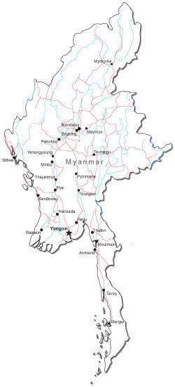 Myanmar Black White Road Map In Adobe Illustrator Vector Format 250x551 Myanmar Black White Road Map In Adobe Illustrator Vector Format