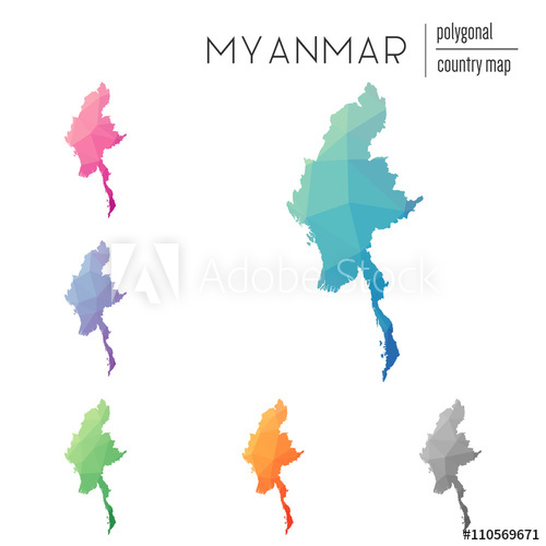 Set Of Vector Polygonal Myanmar Maps Bright Gradient Map 500x500 Set Of Vector Polygonal Myanmar Maps Bright Gradient Map