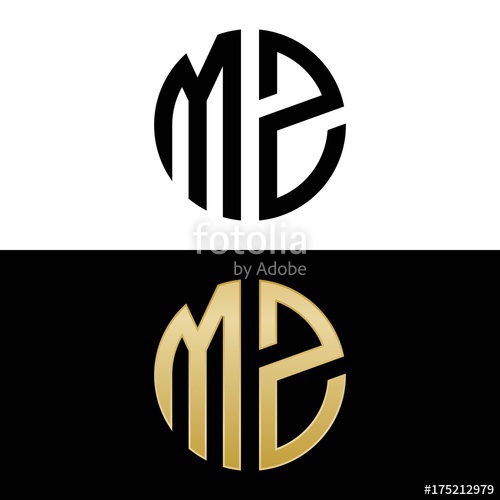 500x500 Mz Initial Logo Circle Shape Vector Black And Gold Stock Image