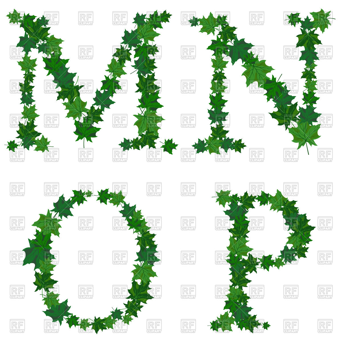 1200x1200 Summer Maples Leaves Letters M, N, O, P Vector Image Of Fonts