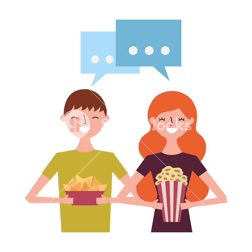 Smiling Couple With Popcorn And Nachos Vector Illustration Royalty 1000x1000 Smiling Couple With Popcorn And Nachos Vector Illustration Royalty