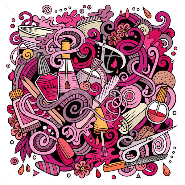 600x600 Cartoon Doodles Nail Salon Illustration Vector Illustration Olga