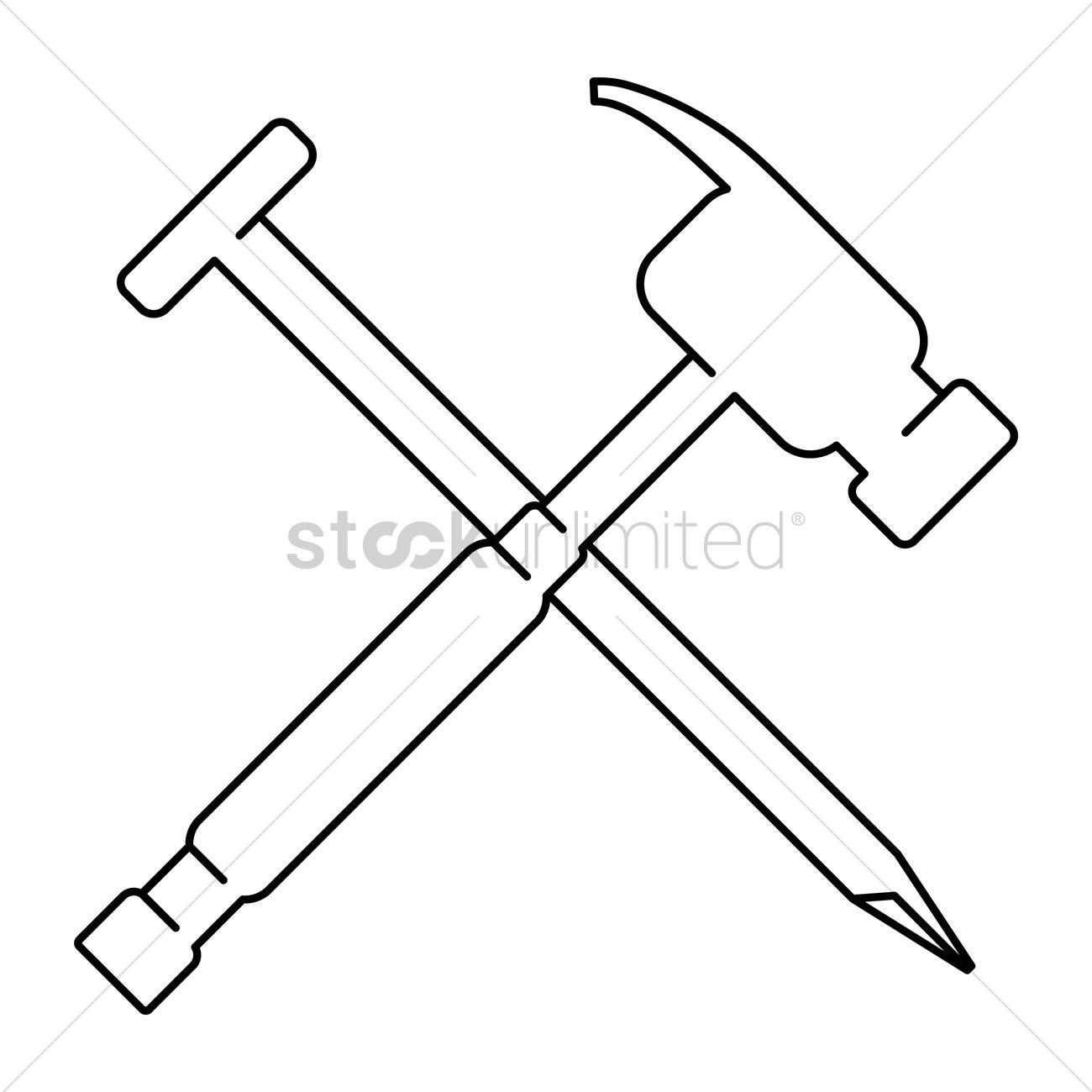 1300x1300 Crossed Hammer And Nail Vector Image