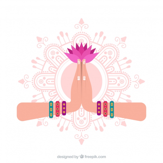 626x626 Namaste Gesture With Mandal And Flower Vector Free Download
