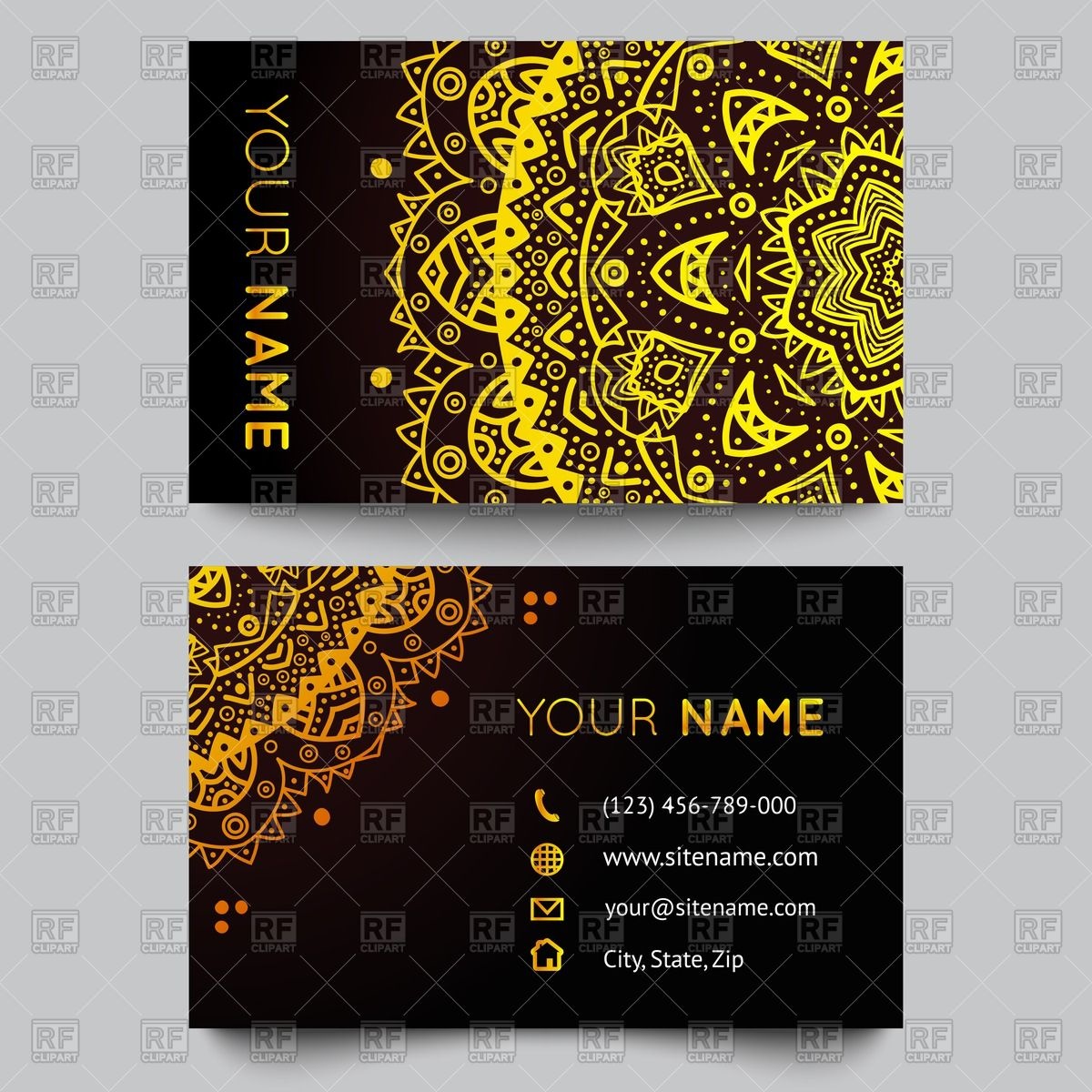 1200x1200 Luxury Business Card Template With Golden Floral Ornament Vector