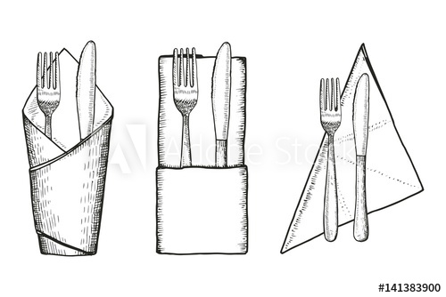 500x334 Fork And Knife On Napkin Vector Sketch Set