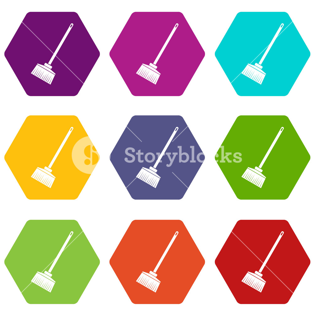 1000x1000 Broom Icon Set Many Color Hexahedron Isolated On White Vector