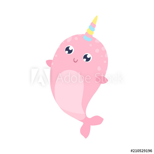 500x500 Cute Magical Narwhal Vector Illustration Flat Design