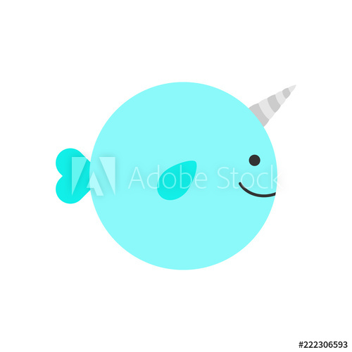 500x500 Cute Simple Narwhal Vector Icon Blue Narwhale With Grey, Silver